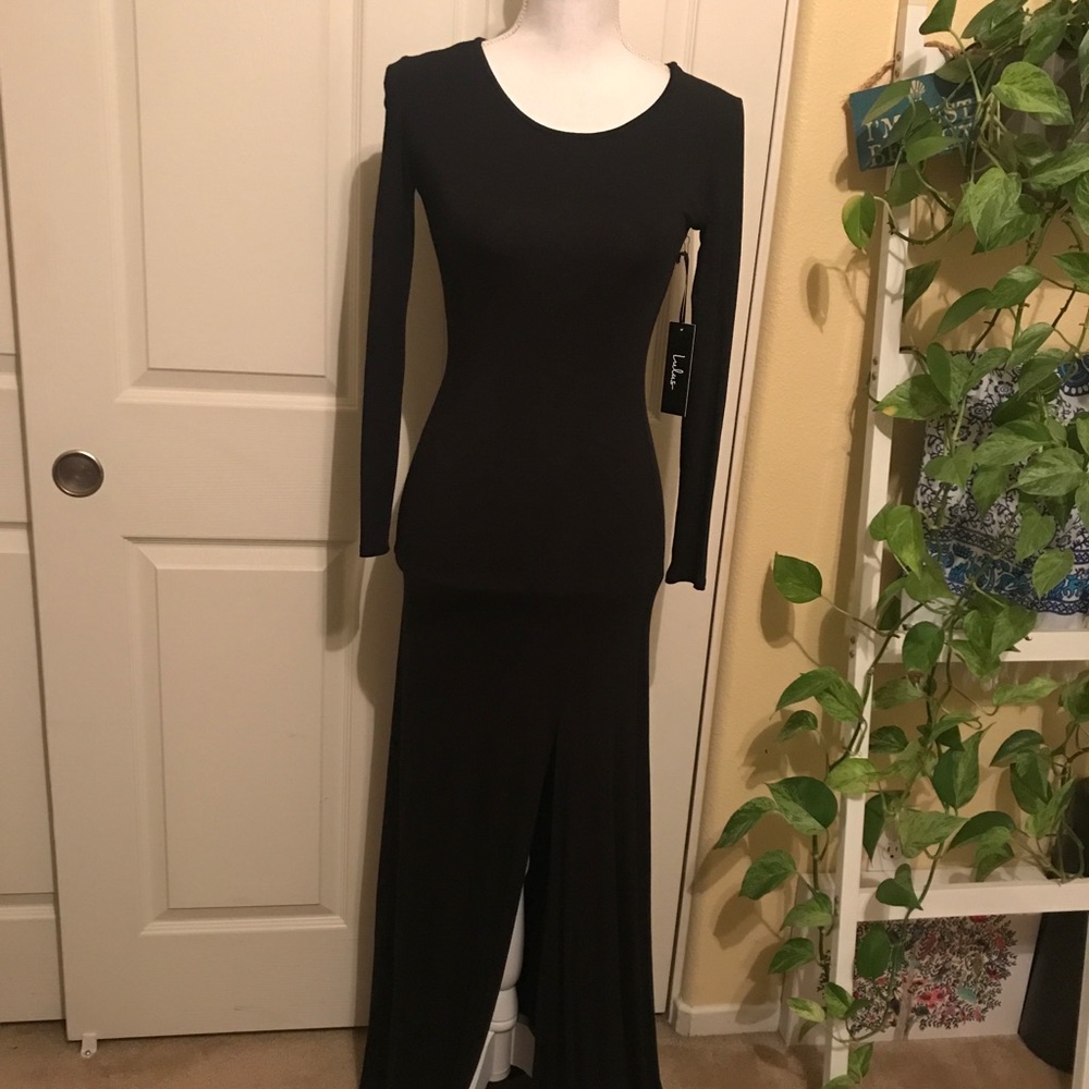 Lulus Black Long Sleeve Maxi Dress with Slit